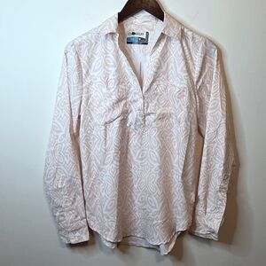 Magellan Outdoors Women's Aransas Pass Fishing Top Pink Orange White Pattern XS